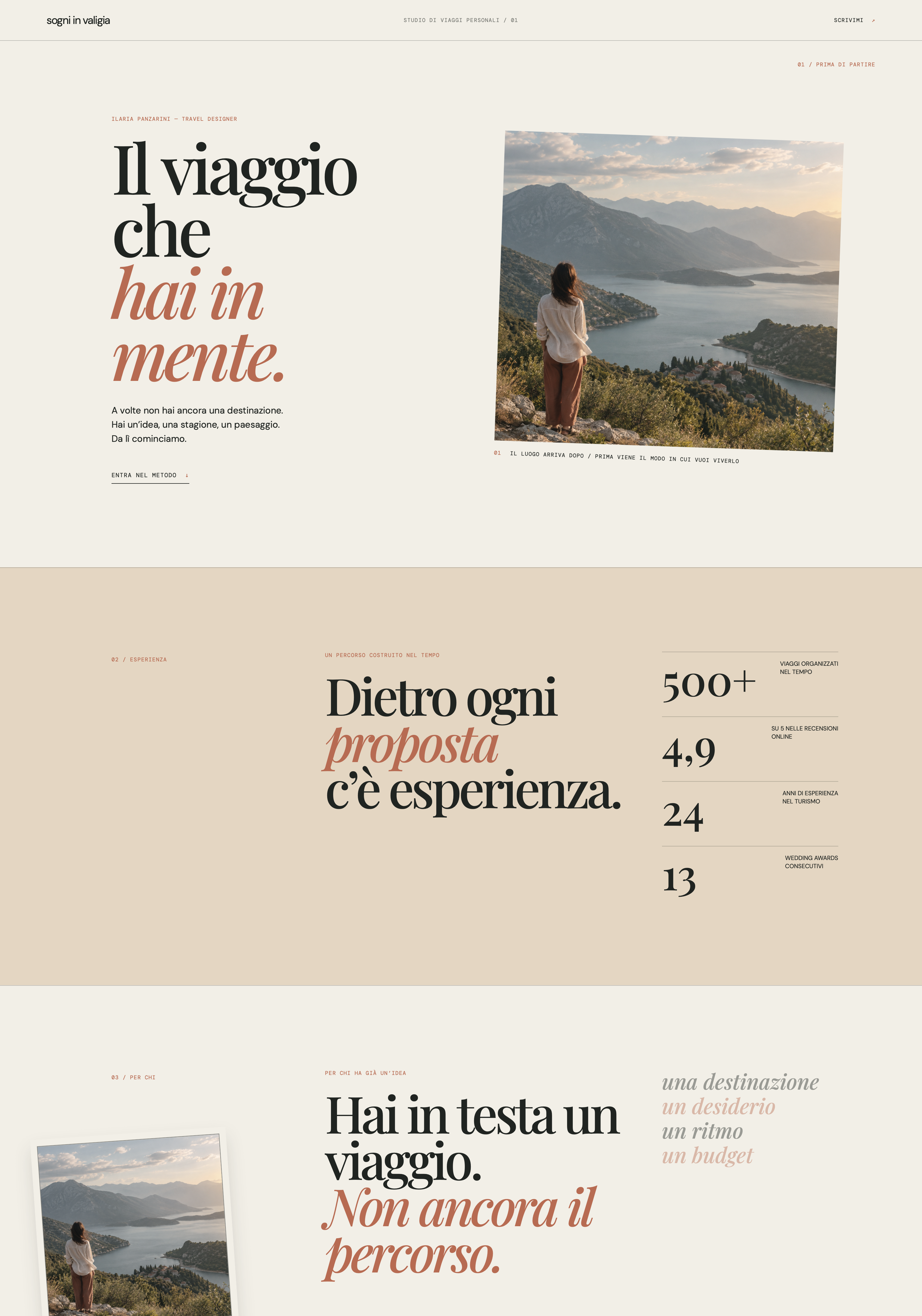 Schermata della home concept proposta per Sogni in Valigia